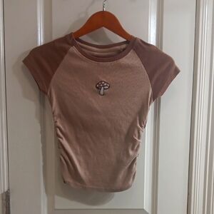 Brown Mushroom Embroidered Women's Top